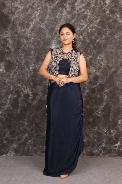 Designer Skirt & Crop Top With Cape