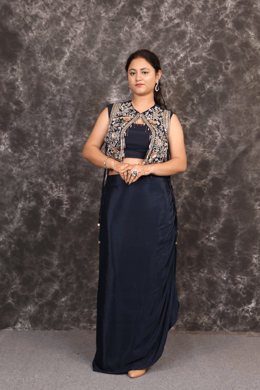 Designer skirt Crop top with cape Dress