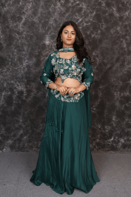 Elegant Crop Top Skirt with Butterfly Dupatta