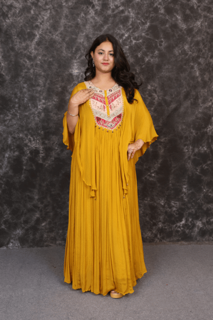 Cape Style Mustard Gown
