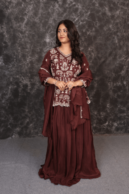 Front Slit Short Peplum & Skirt with Dupatta