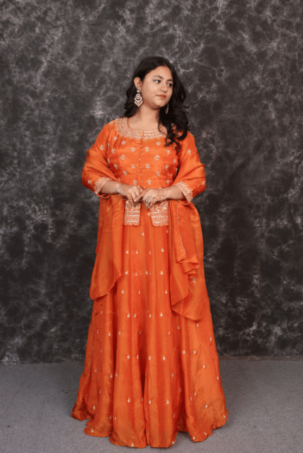 Front Slit Short Peplum & Skirt with Dupatta