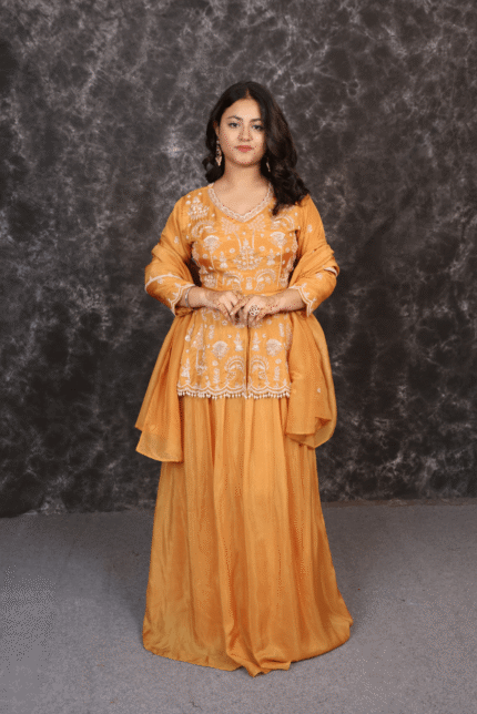 Front Slit Short Peplum & Skirt with Dupatta