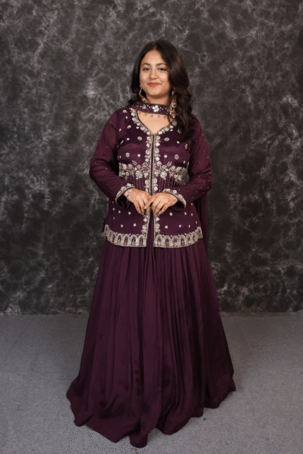 Front Slit Short Peplum & Skirt with Butterfly Dupatta