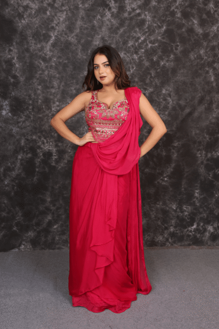 Magenta Corset Drape Dress