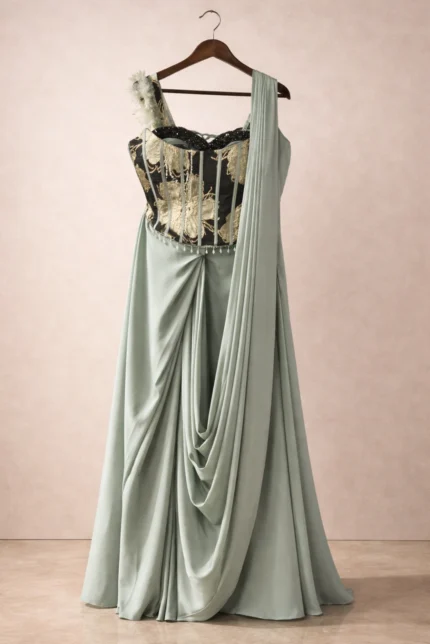 Cord top drape saree