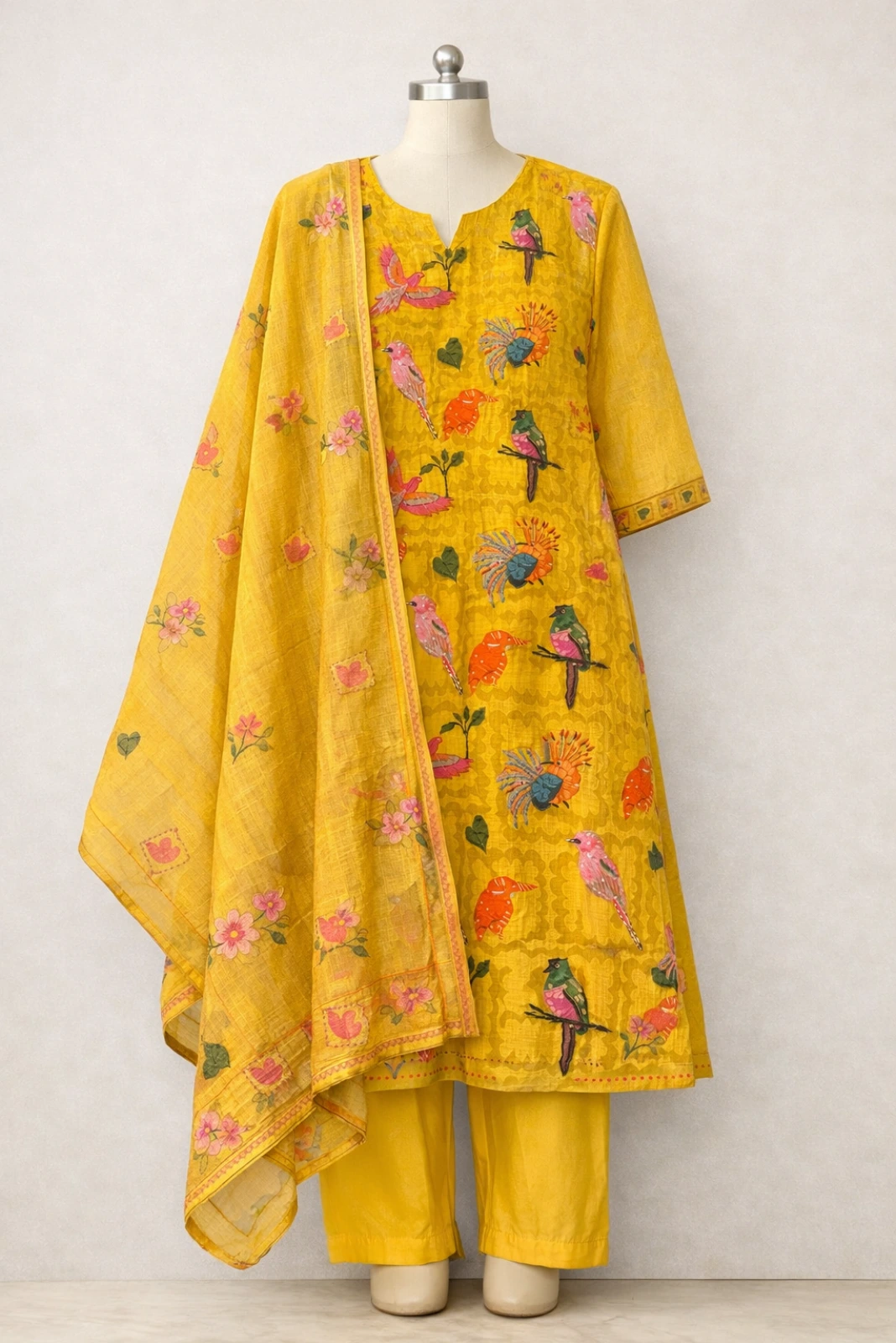 Mustard kurti pant with dupatta (2)