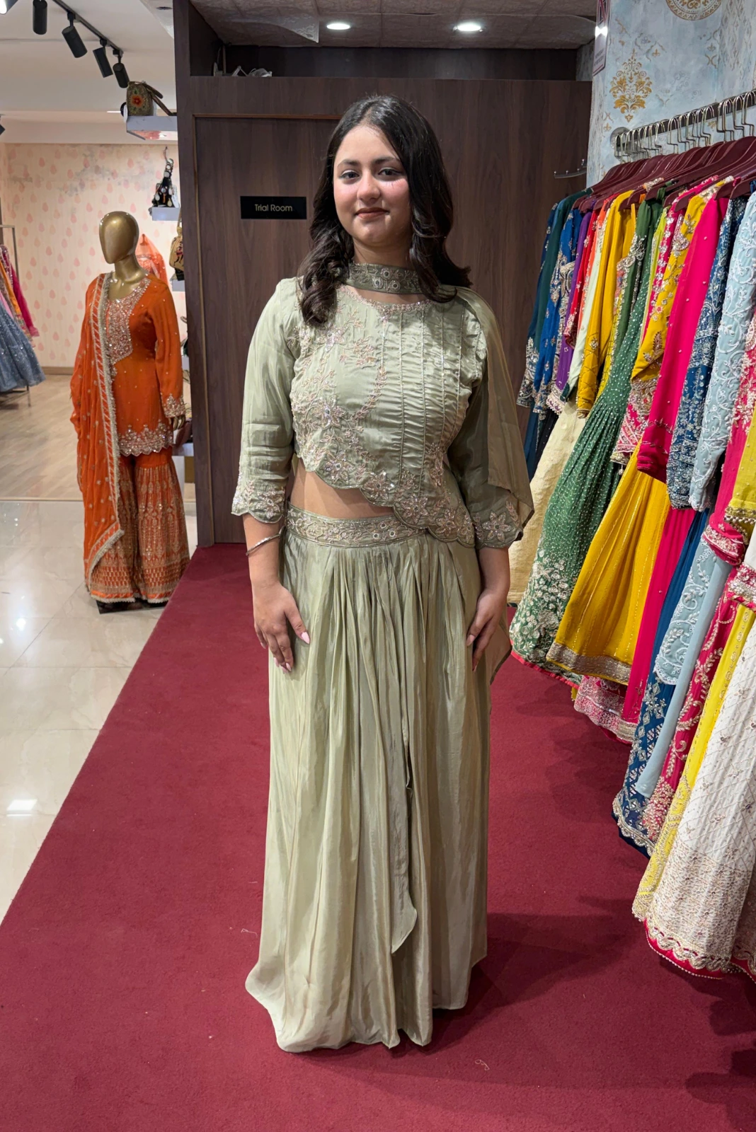 Corp top with skirt with butterfly Dupatta Dress