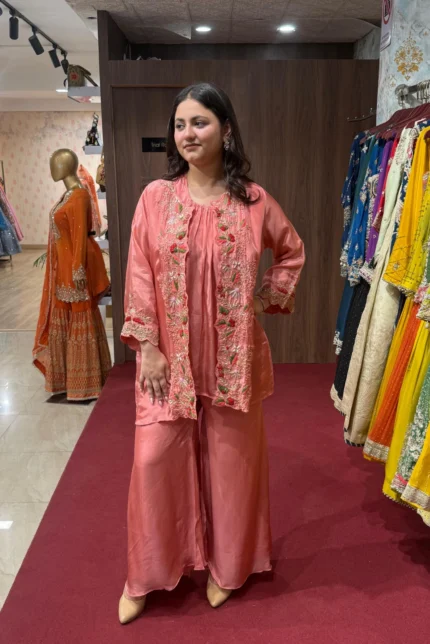 Short Inner Jacket with Plazo Dress