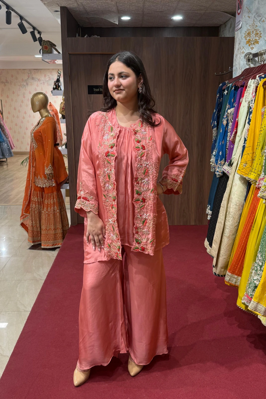 Short inner Jacket with plazo Dress