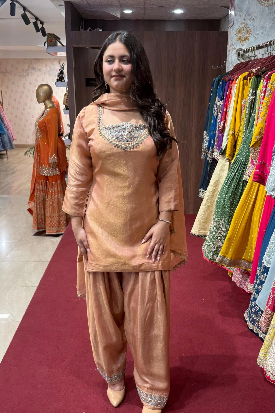 embroidery Short kurti farci salwar with dupatta