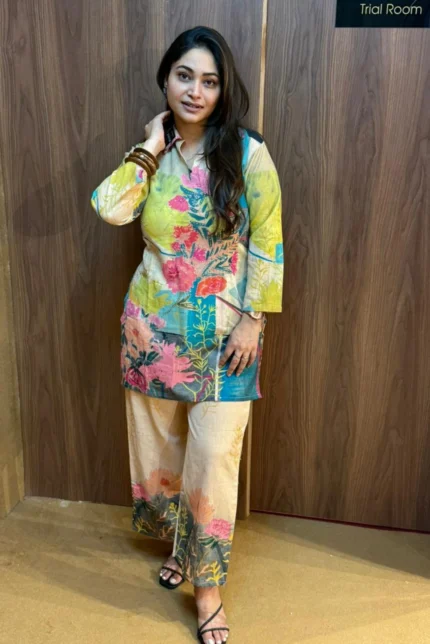 Katha Work Short Kurti with Plazo Set