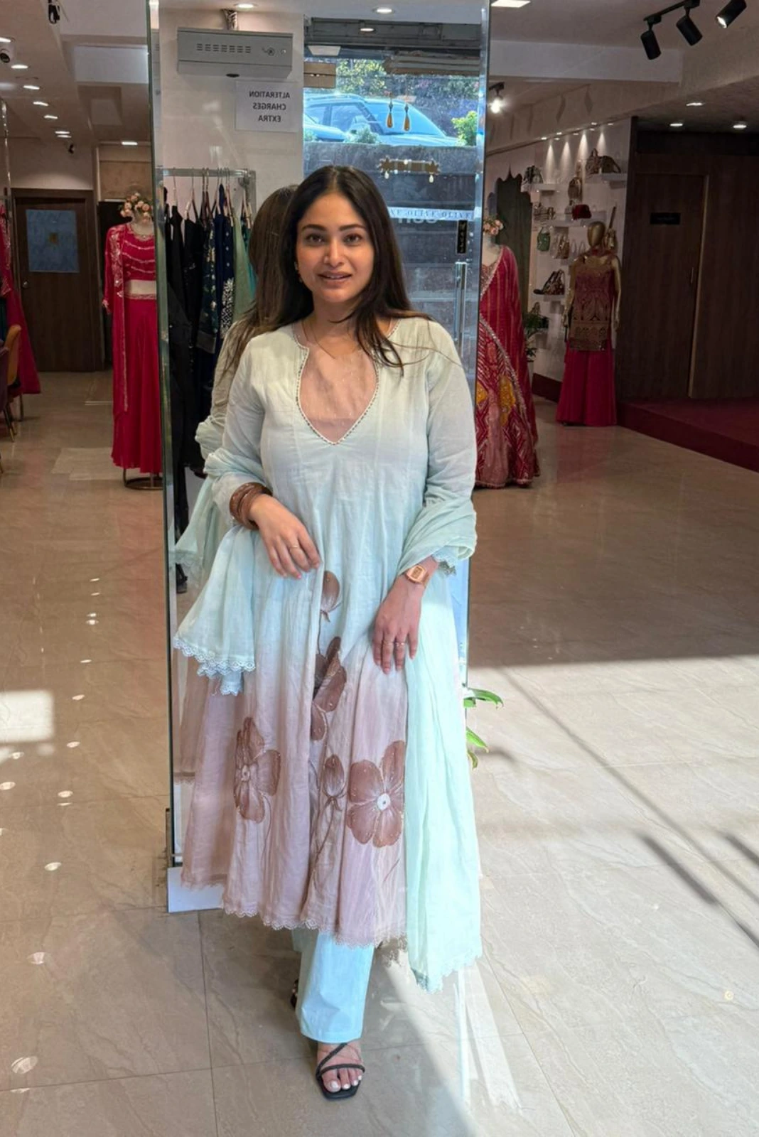 Katha work embroidery Anarkali suit with pant with dupatta