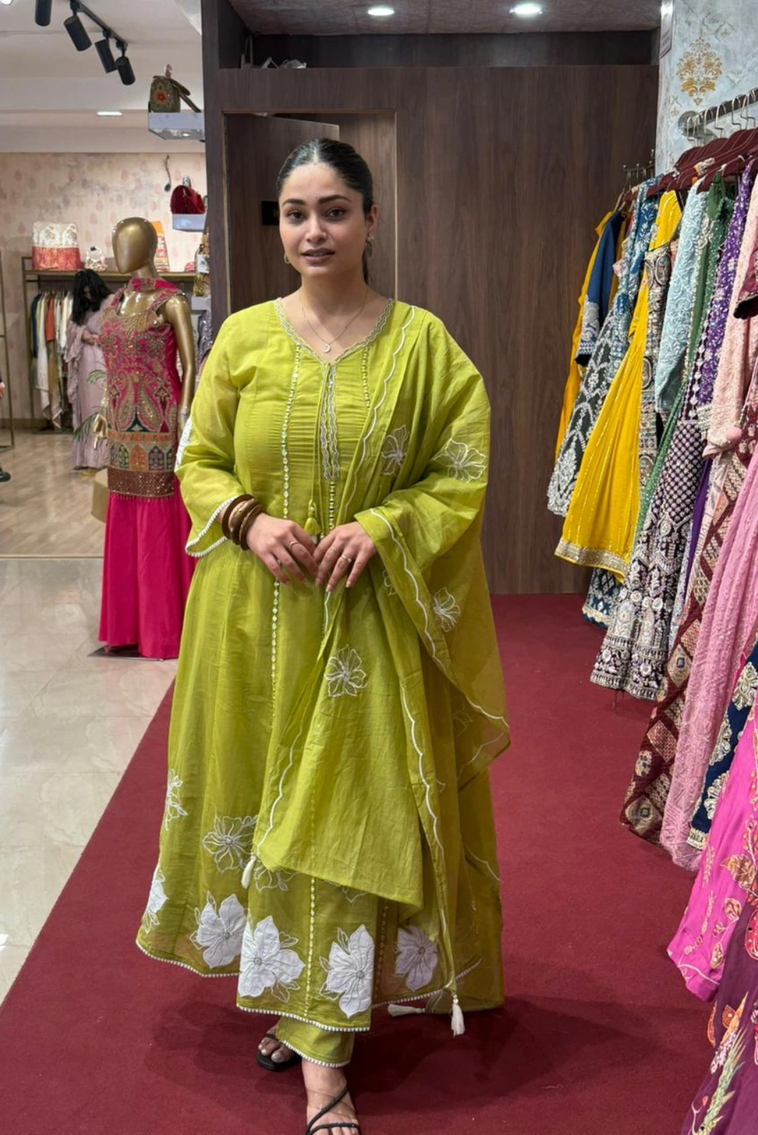 embroidery Anarkali suit with pant with dupatta