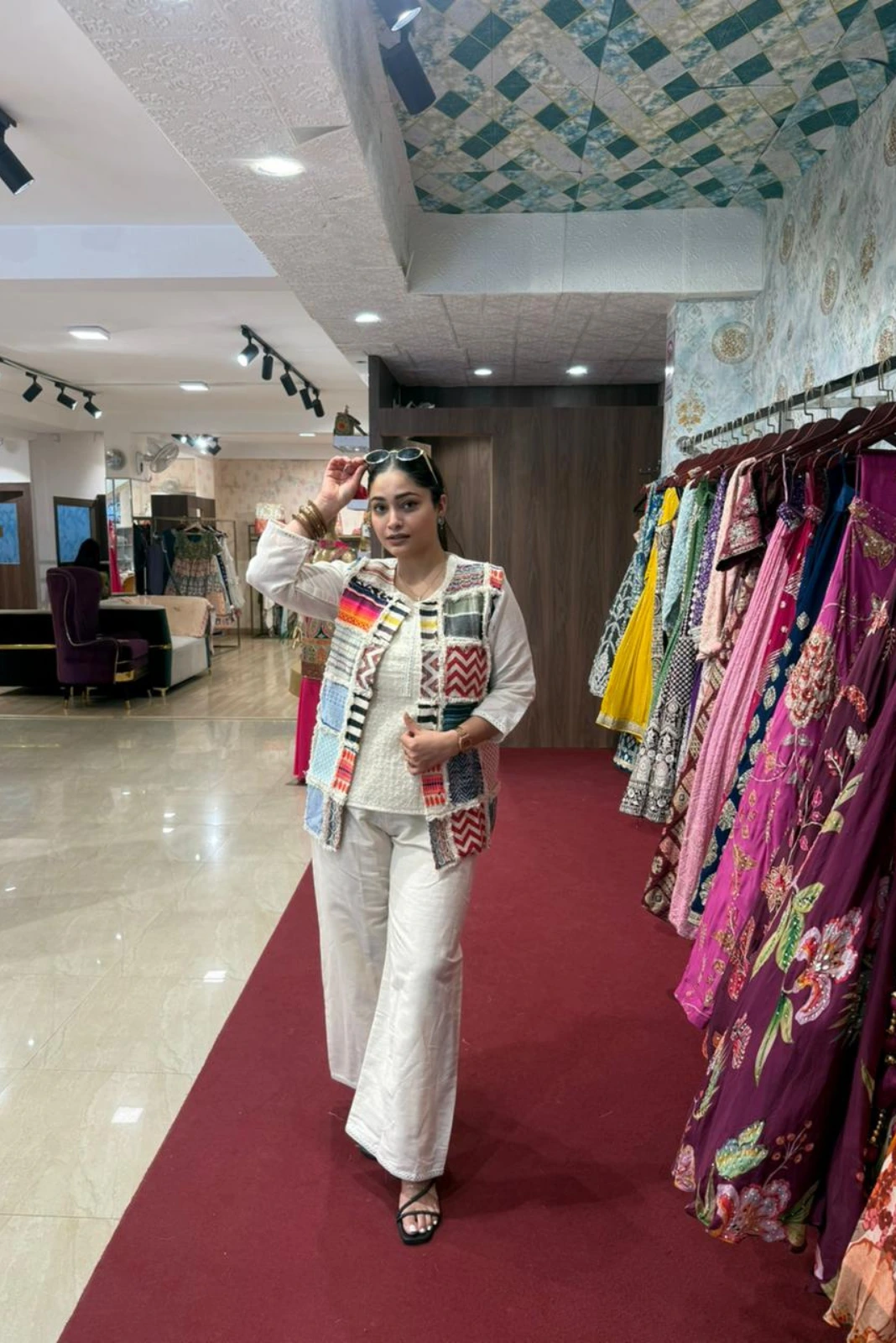 embroidery Short kurti jacket cord set with plazo (2)