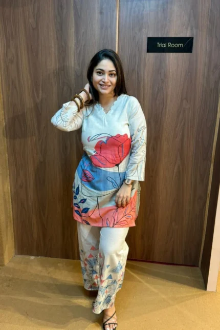 Embroidery Short Kurti with Plazo Co-ord Set