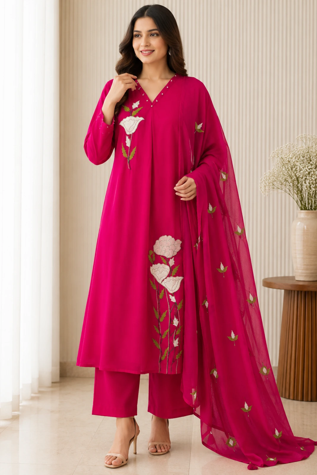 red embroidery kruti Aline Pant with dupatta