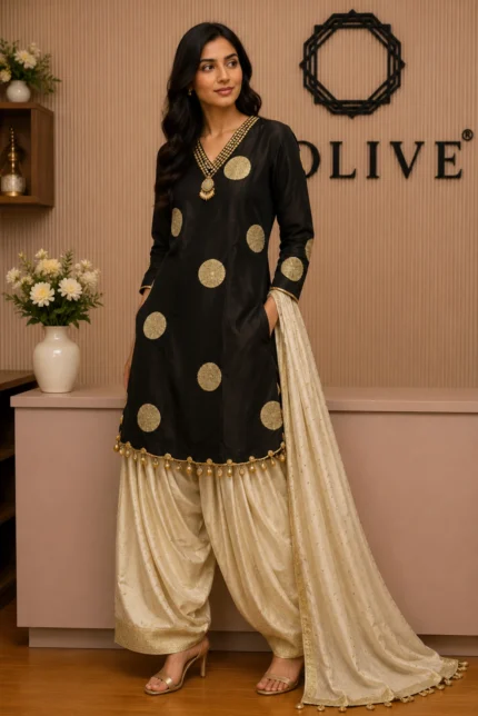 Black & Gold Festive Kurta Farshi Salwar Set