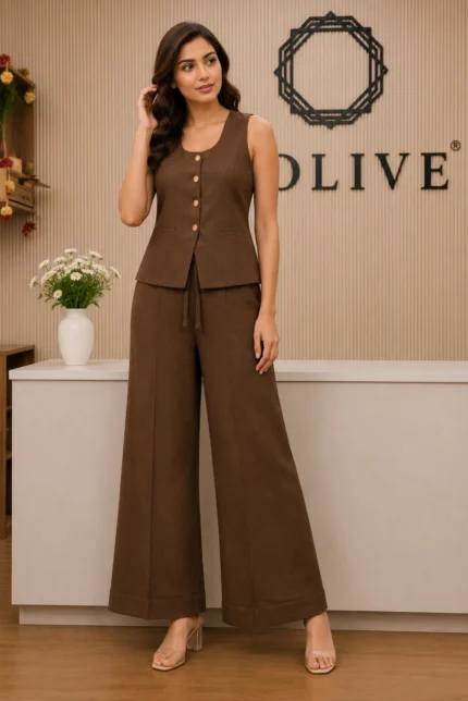 Brown Jacket Style Cord Set