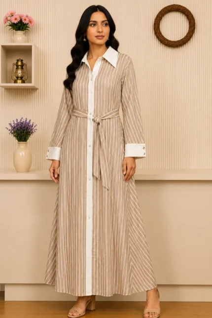 Classic Striped Collared Midi Dress