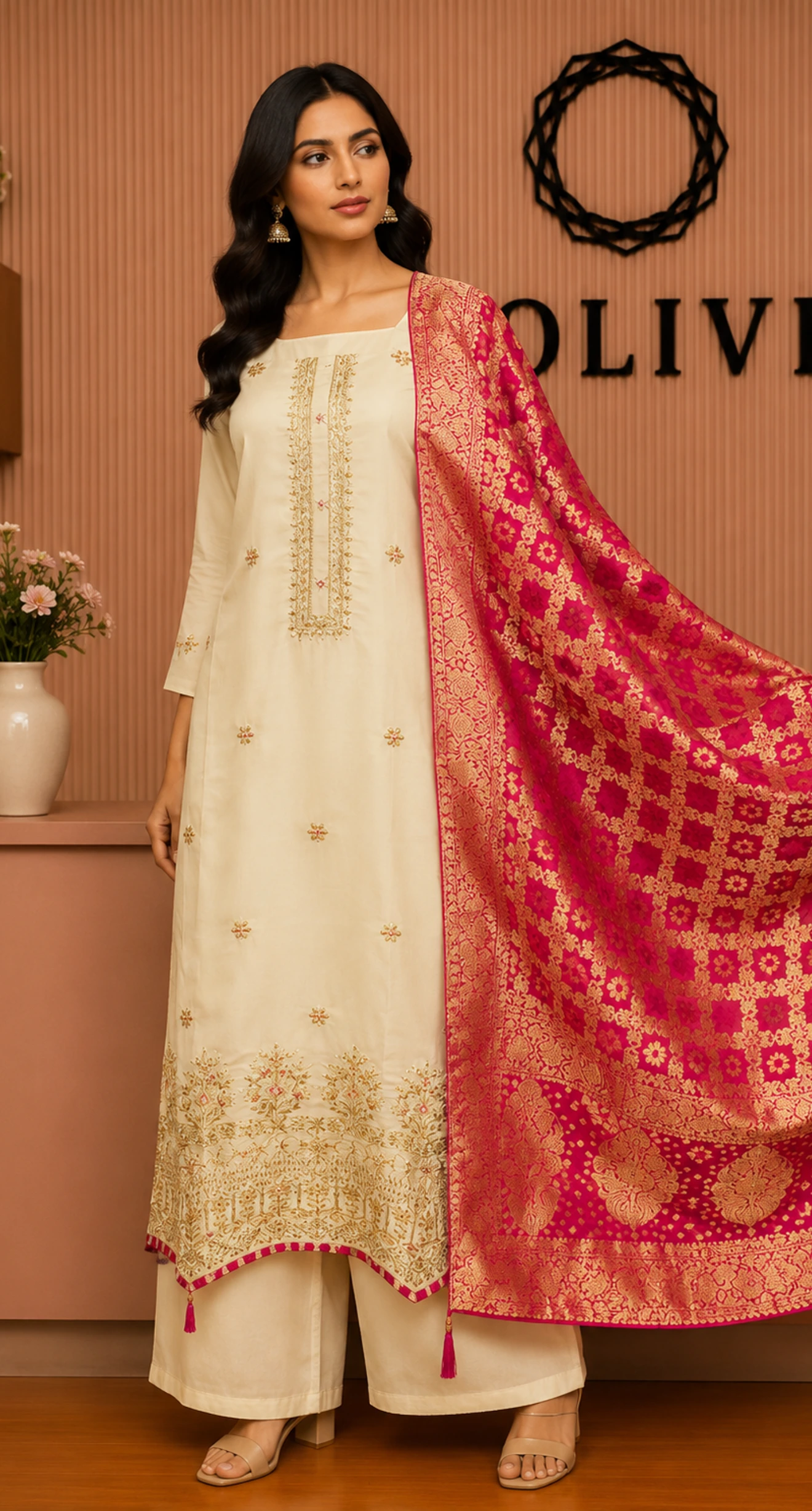 Cream Upada Silk Suit Set