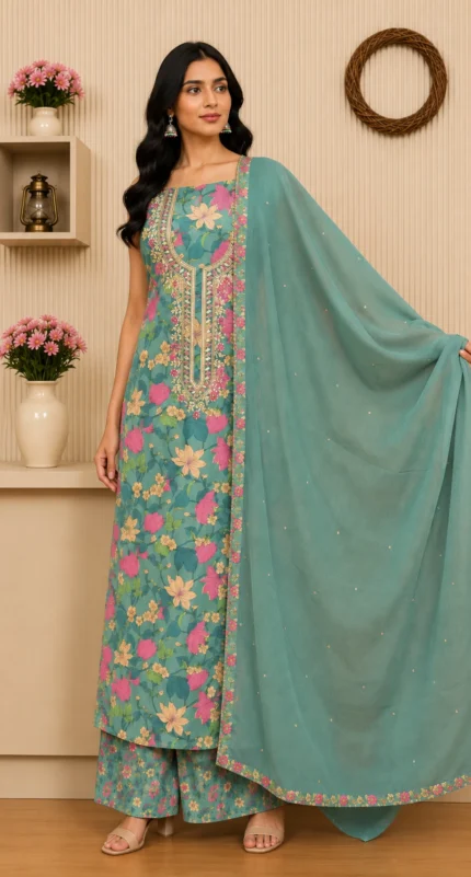Elegant Green Cotton Suit Set