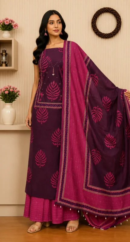 Elegant Maroon Cotton Suit Set