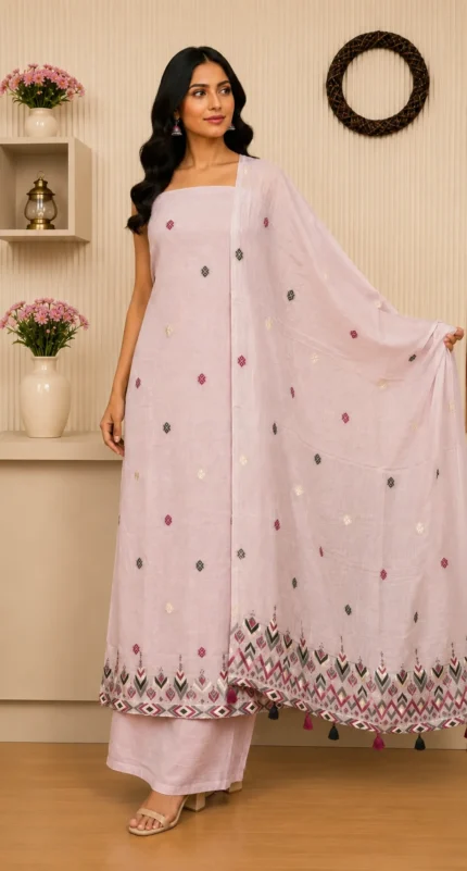 Elegant Mauve Cotton Suit Set