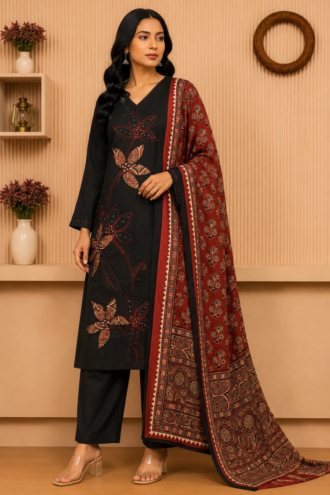 Embroidered Floral Kurta with Pant & Dupatta1