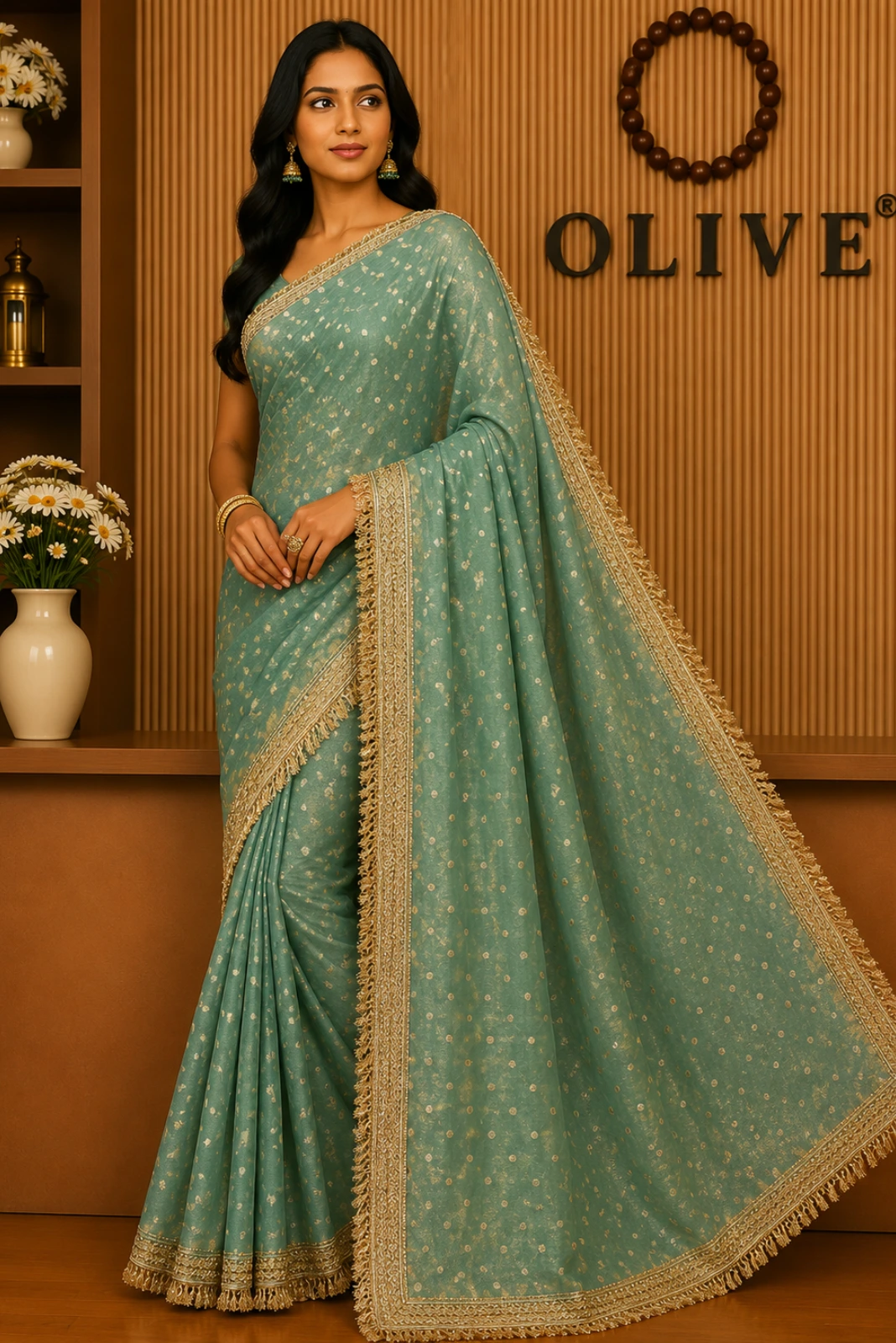 Light Green Tissue Silk Saree with Gota Patti Work1