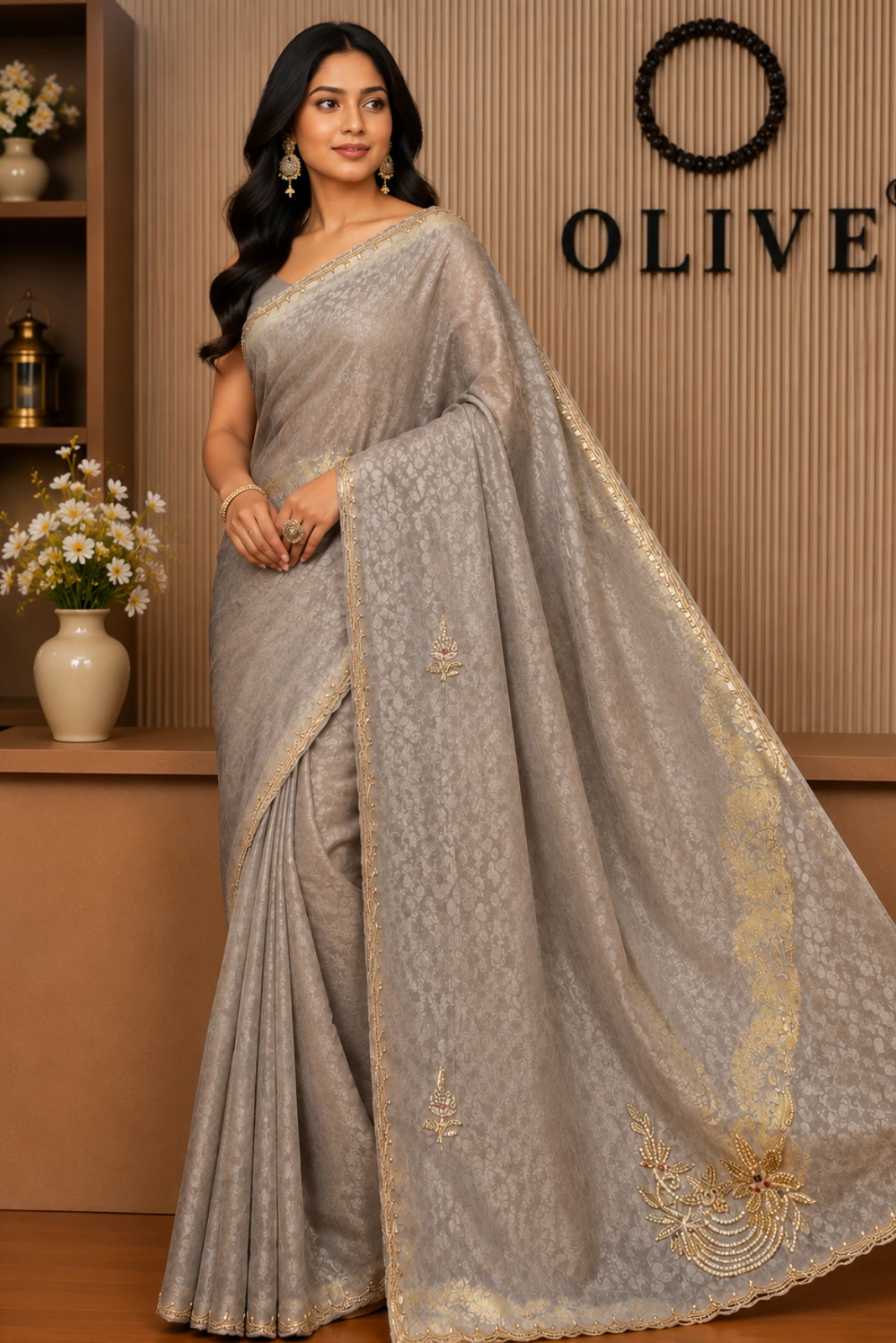 Light Lavender Tissue Silk Embroidered Saree1
