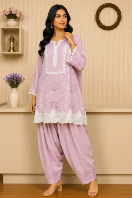 Luxury Floral Embroidery Farshi Salwar Cord Set
