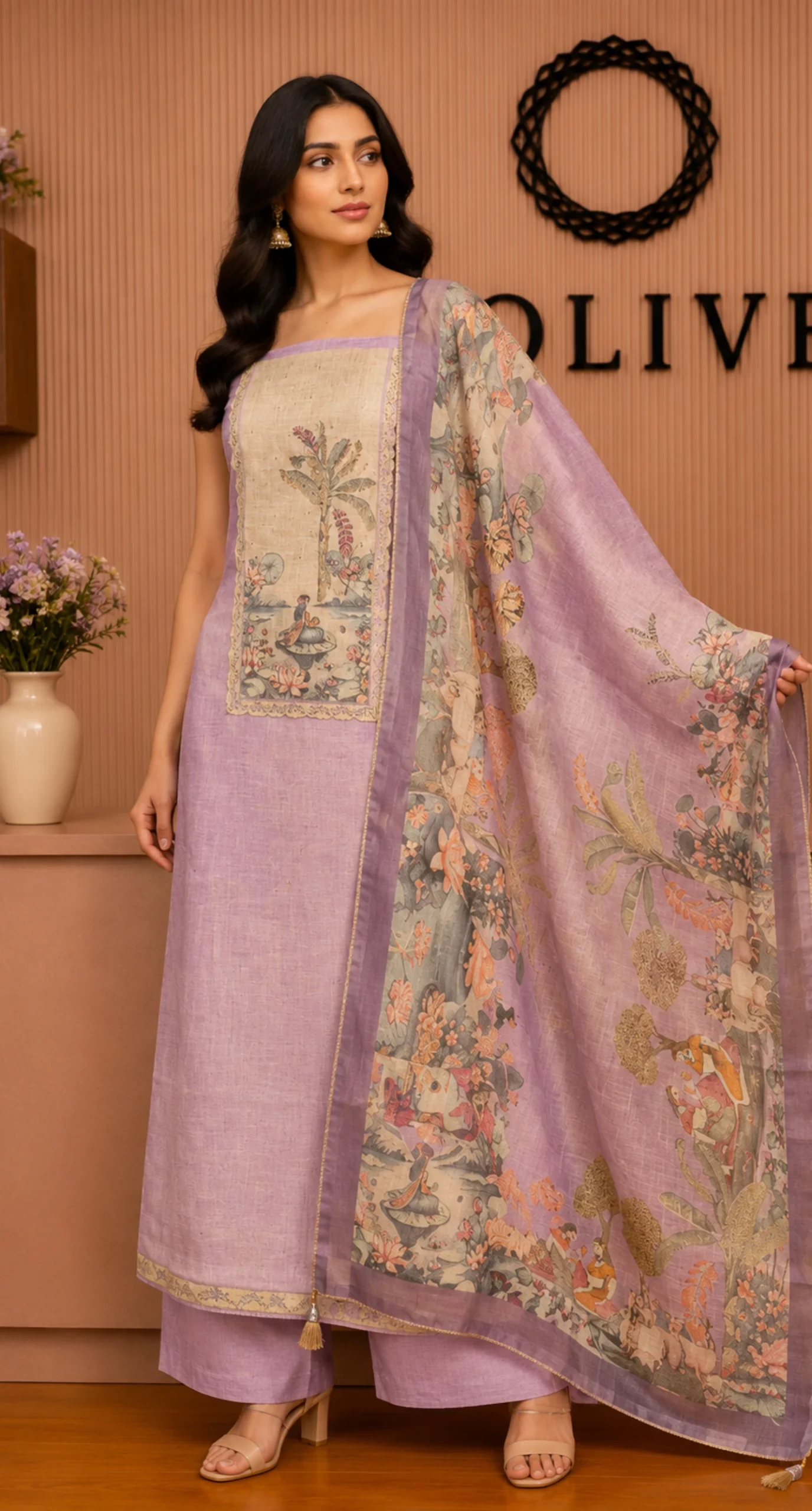 Mauve Linen Suit Set Unstitched Suit Fabric