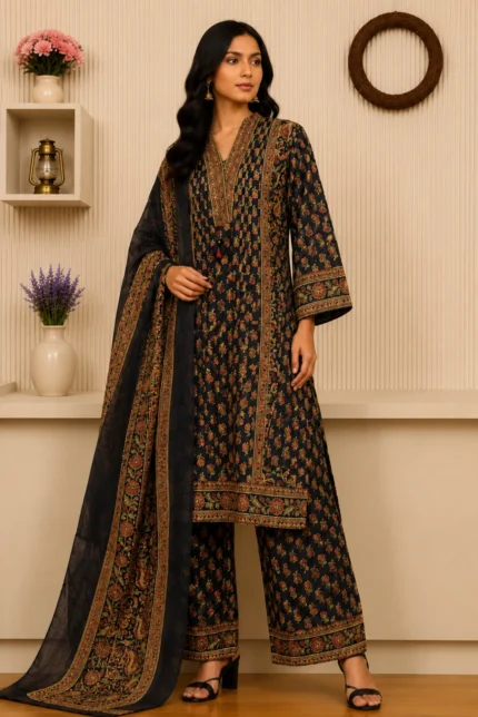 Navy Blue Designer Kurta with Matching Pant & Dupatta