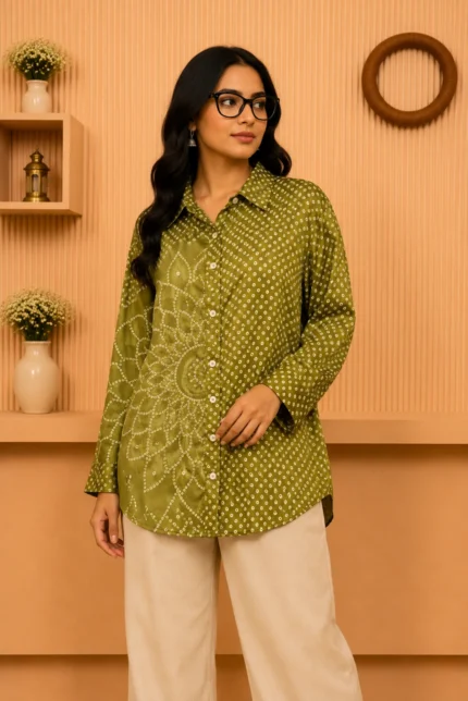 Olive Green Embroidered Shirt