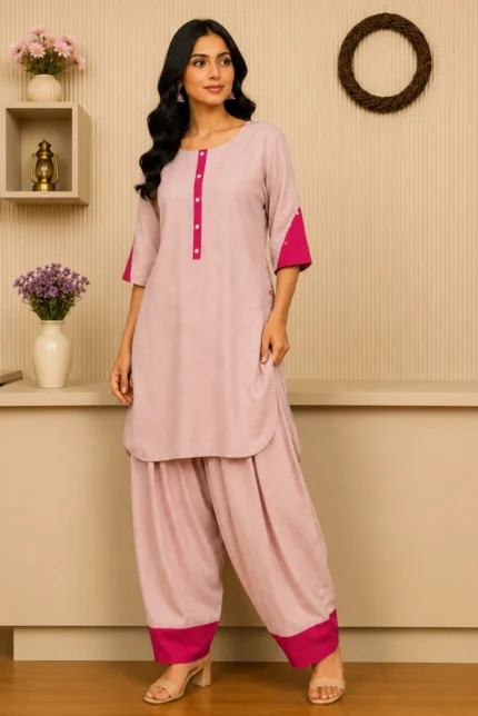 Premium Blush Pink Farshi Salwar Cord Set