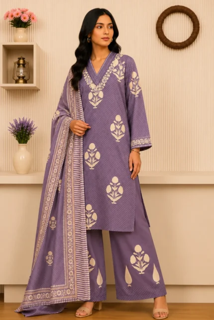 Premium Lavender Floral Kurta with Pant & Dupatta