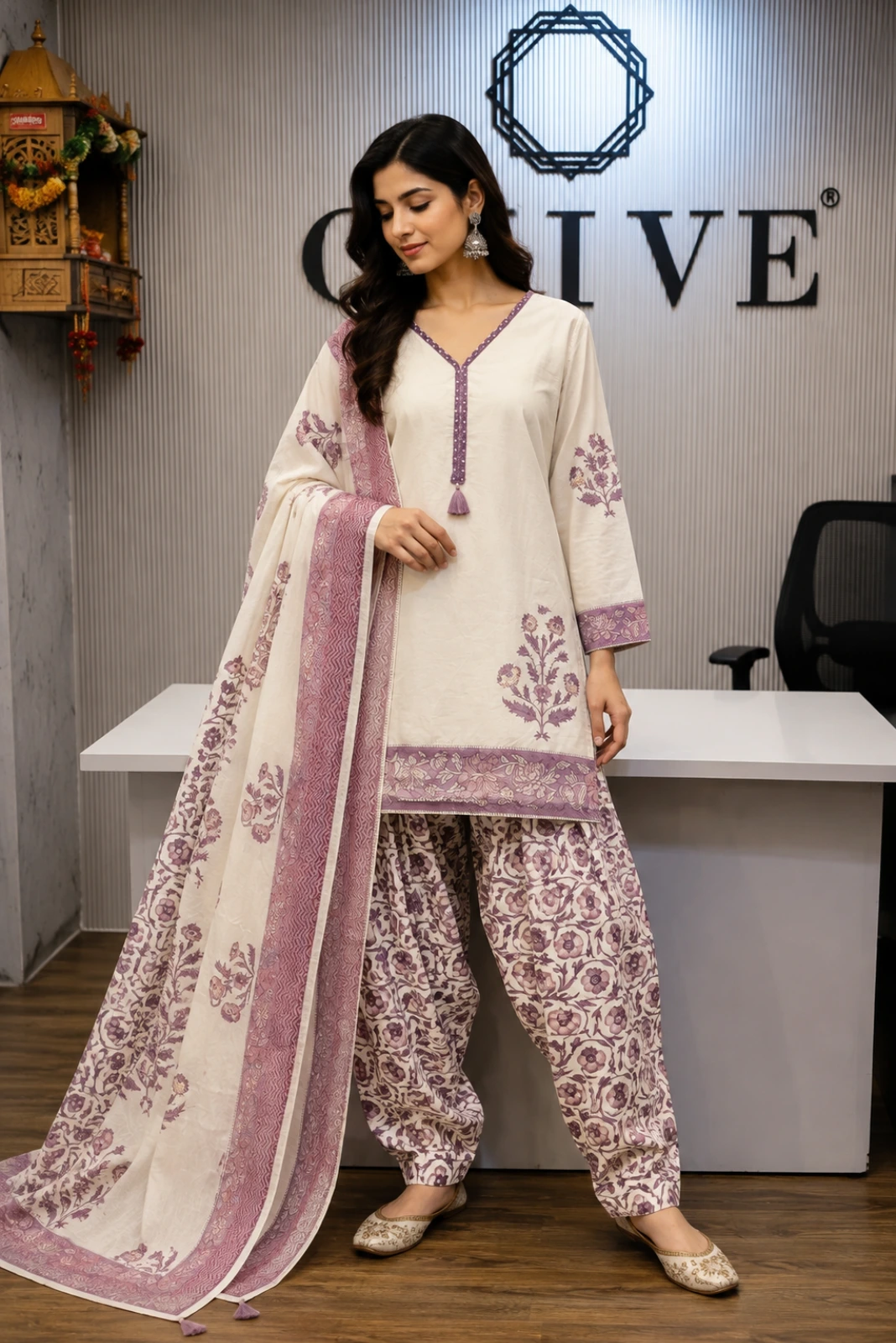White Kurti with Farshi Salwar & Dupatta