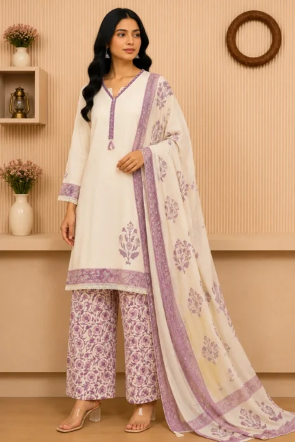 White Kurti with Farshi Salwar & Dupatta