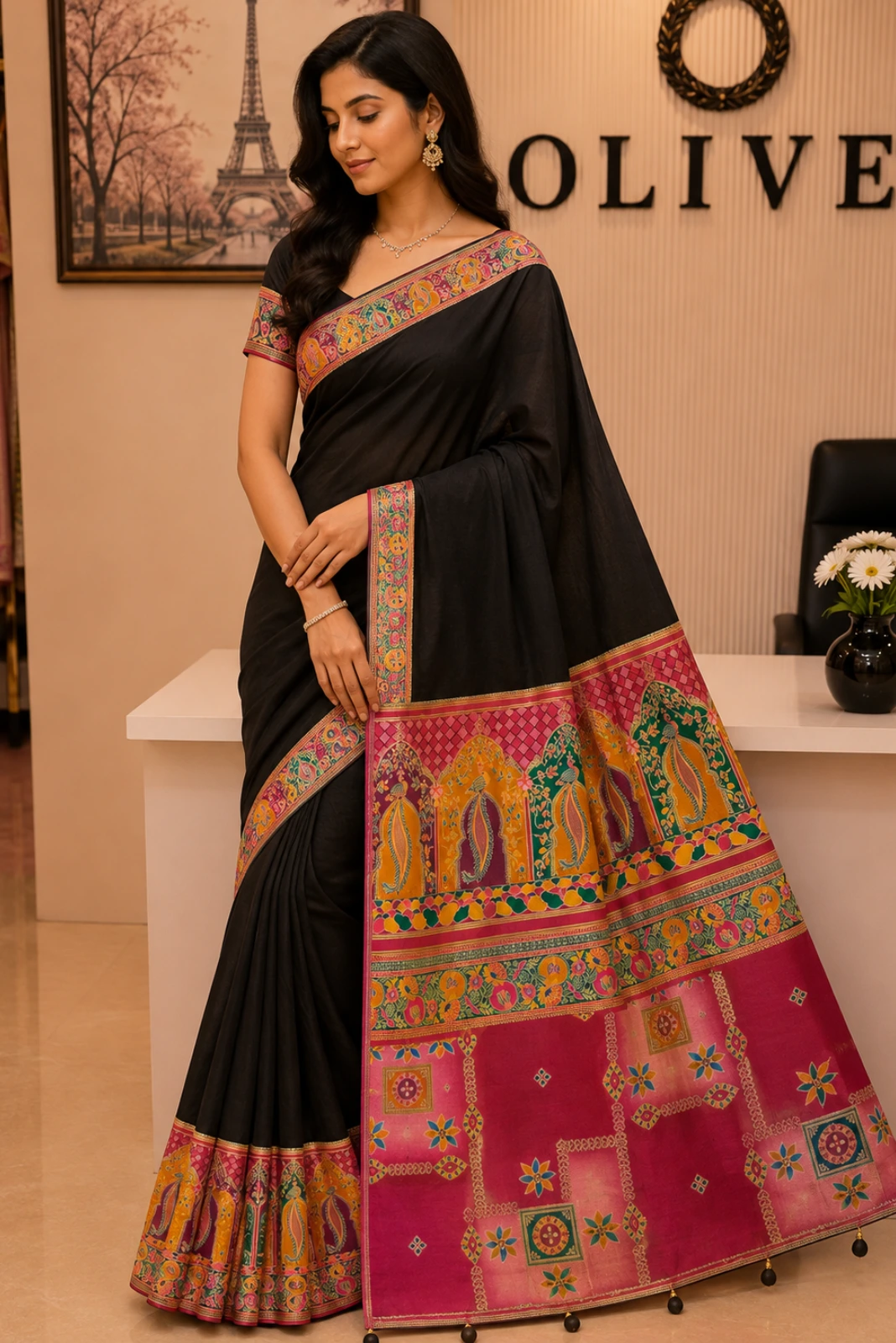 Black Italian Silk Weaving Saree1