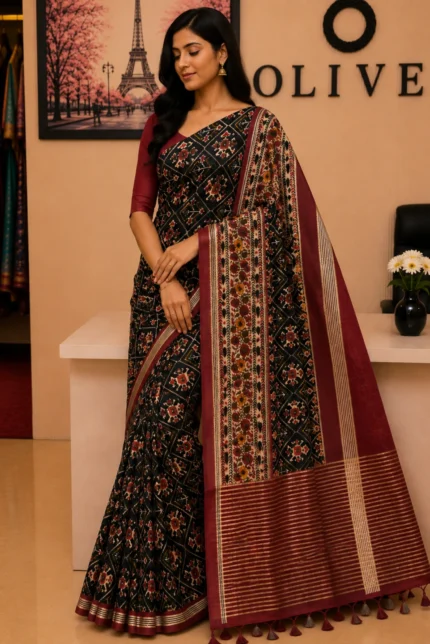 Blue Mul Cotton Embroidered Saree