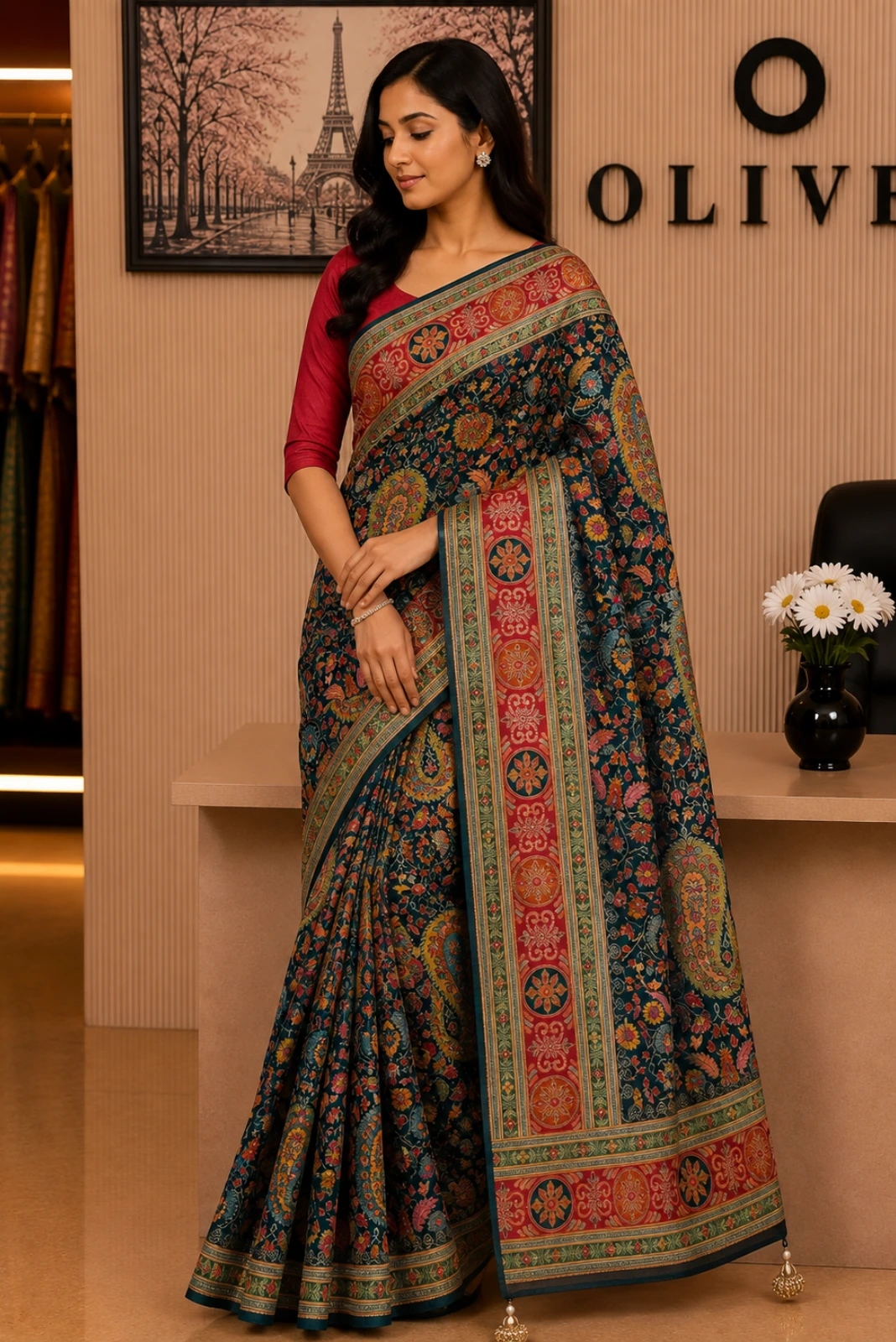 Dark Blue Italian Crepe Woven Saree3