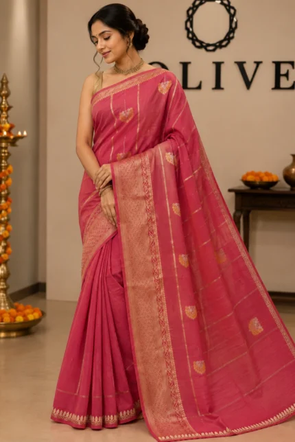 Dull Red Tissue Silk Weaving Saree