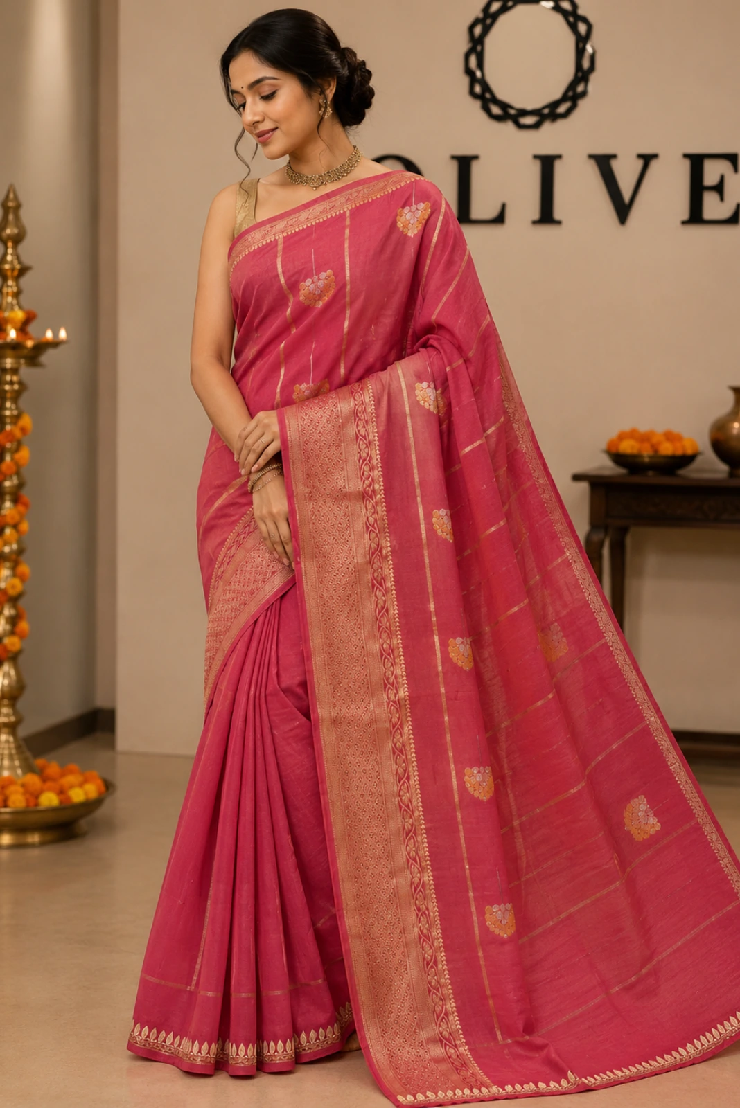 Dull Red Tissue Silk Weaving Saree1