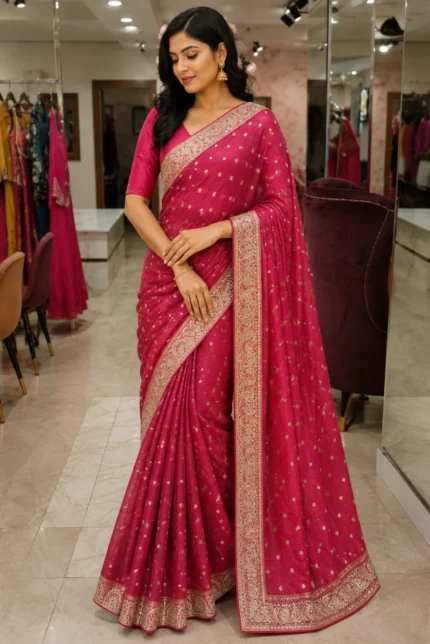 Dull Red Tissue Silk Woven Saree with Real Gota Patti Embroidery
