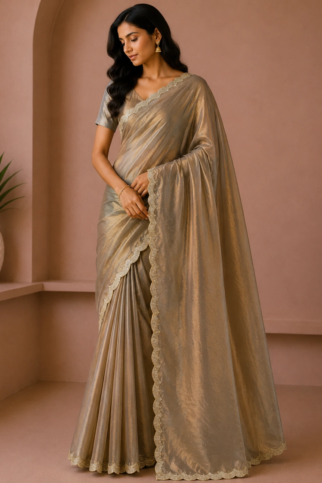 Golden Jimmy Choo Hand Embroidered Saree1