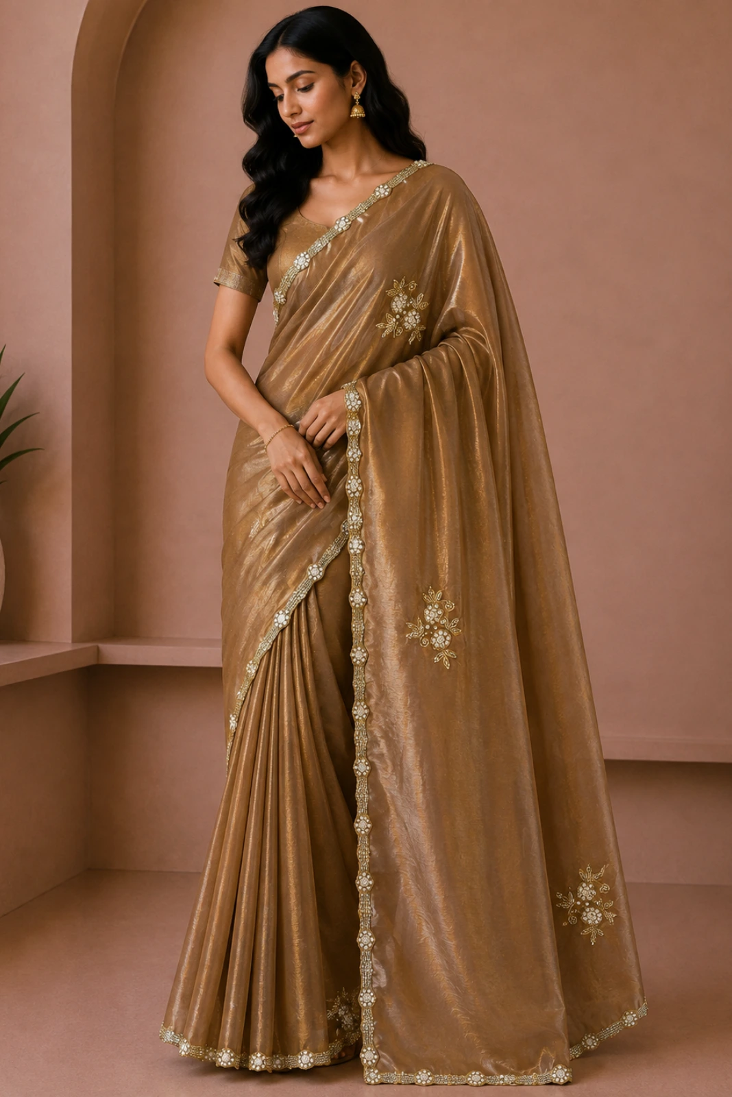 Golden Jimmy Choo Hand Embroidered Saree1