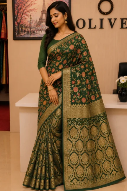 Green Jamdani Silk Weaving Saree