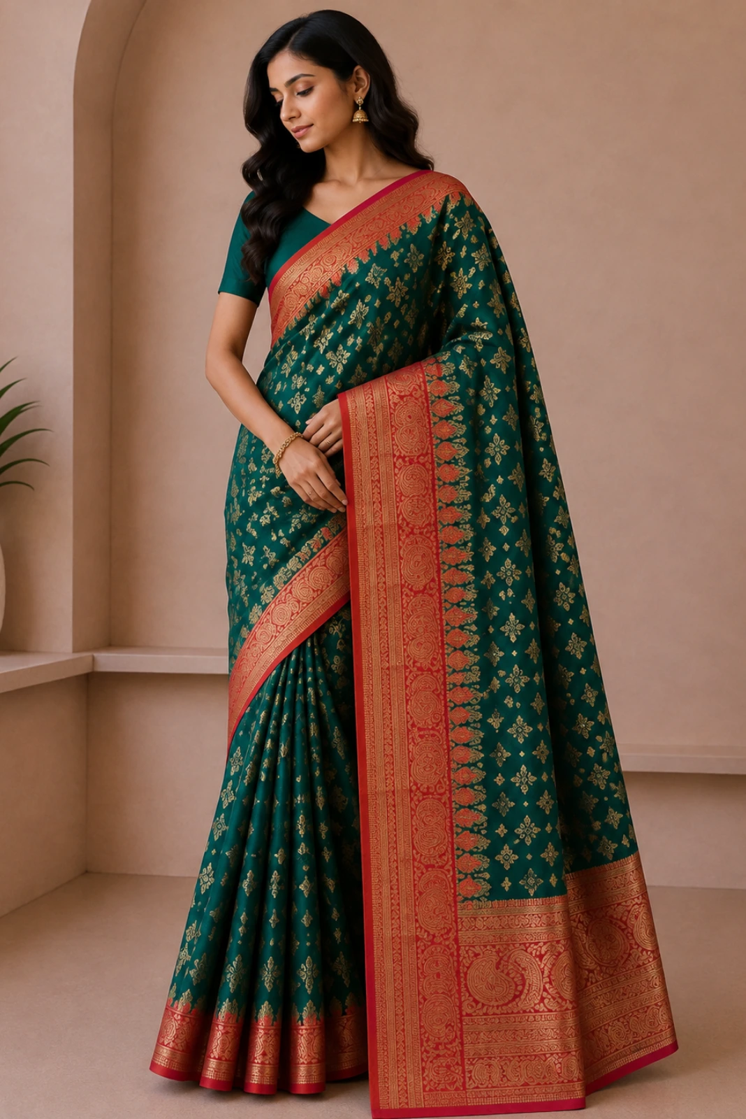Green Jamdani Silk Woven Saree1