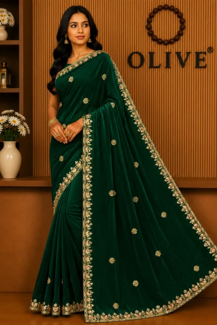 Green Soft Organza Embroidered Saree